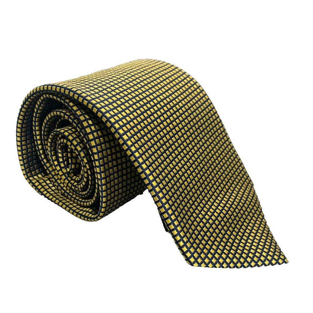 Cremieux Collection Gold Blue Geometric Silk Tie Handmade in USA 59"x3.25" - Picture 6 of 16